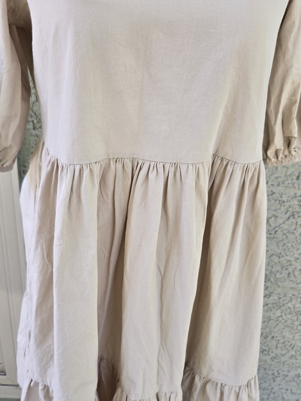 Ole By Koton Beige Tiered Puff-Sleeve Midi Dress - Picture 3 of 9